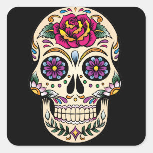 Pegatina Cuadrada Día del cráneo muerto del azúcar con el pegatin