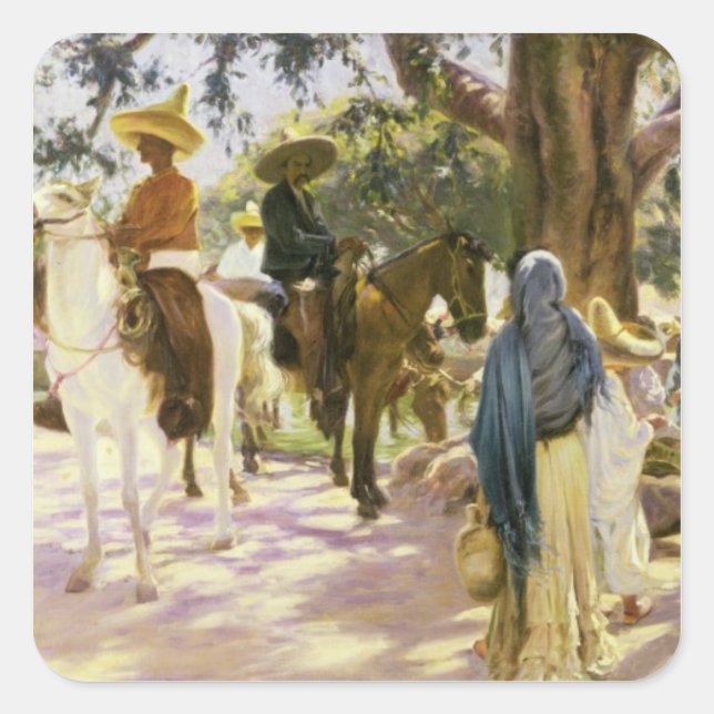 Pegatina Cuadrada Día del mercado en San Gabriel, México (Anverso)