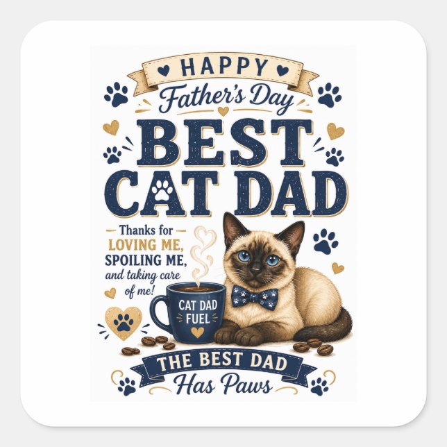 Pegatina Cuadrada Día del Padre para Cat Dad (Anverso)
