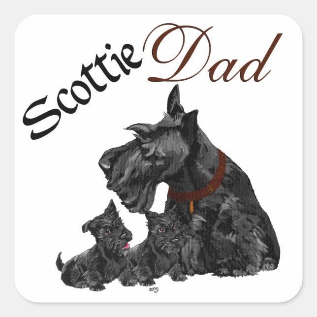 Pegatina Cuadrada Día del Padre Terrier Escocés (Anverso)