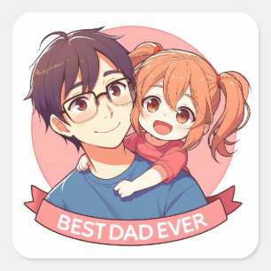 Pegatina Cuadrada Día del Padre - Un padre y su hija