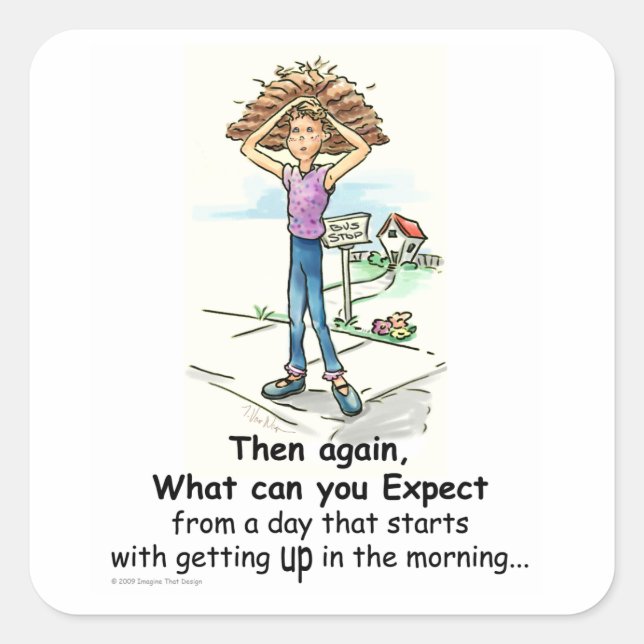 Pegatina Cuadrada Día del Pelo Malo (Anverso)