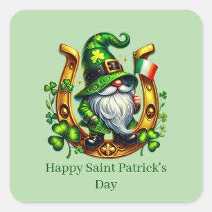 Pegatina Cuadrada Día feliz de San Patricio duende personalizable 