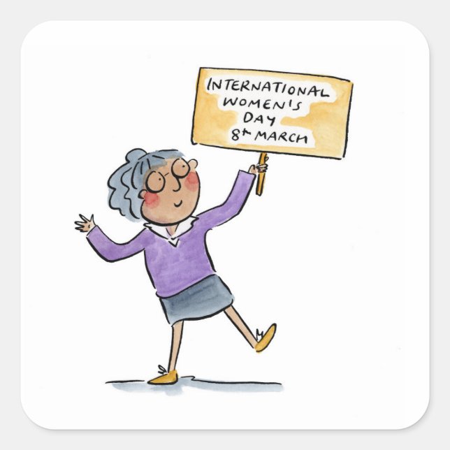 Pegatina Cuadrada Día Internacional de la Mujer (Anverso)