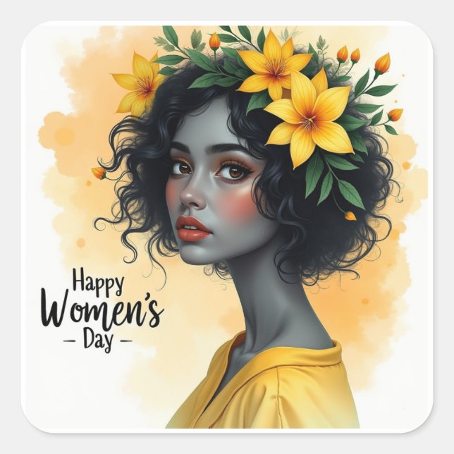 Pegatina Cuadrada Día Internacional de la Mujer (Anverso)
