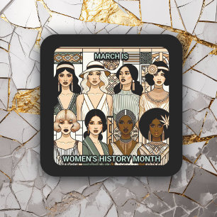 Pegatina Cuadrada Día Internacional de la Mujer 8 de marzo Art Deco