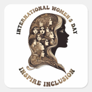 Pegatina Cuadrada Día Internacional de la Mujer Inspira a chica de I