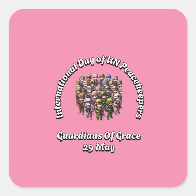 Pegatina Cuadrada Día Internacional de las Fuerzas de Paz de las Nac (Anverso)