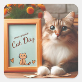 Pegatina Cuadrada Día Internacional del Gato