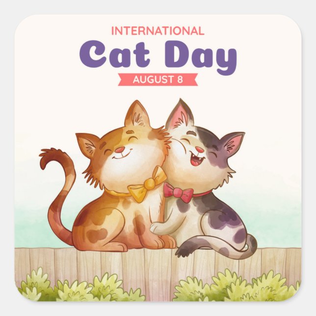 Pegatina Cuadrada Día Internacional del Gato (Anverso)
