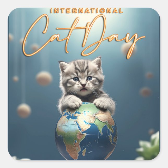 Pegatina Cuadrada Día Internacional del Gato (Anverso)