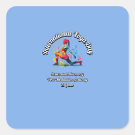 Pegatina Cuadrada Día Internacional del Yoga. 21 de junio