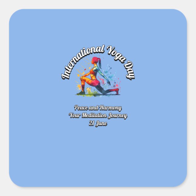 Pegatina Cuadrada Día Internacional del Yoga. 21 de junio (Anverso)