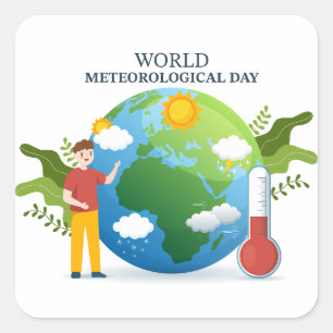Pegatina Cuadrada Día Meteorológico Mundial