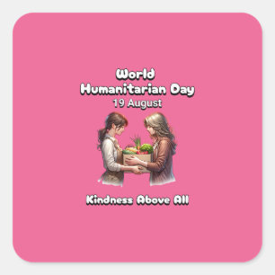 Pegatina Cuadrada Día Mundial de la Asistencia Humanitaria - Amabili