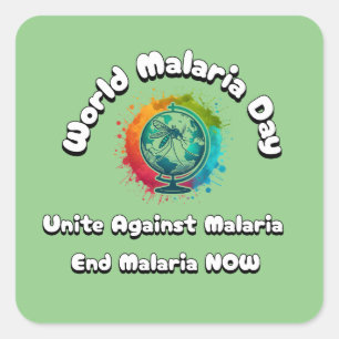 Pegatina Cuadrada Día Mundial de la Malaria - Unidos contra la Malar