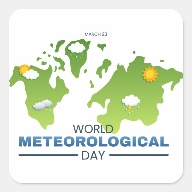 Pegatina Cuadrada Día Mundial de la Meteorología (Anverso)