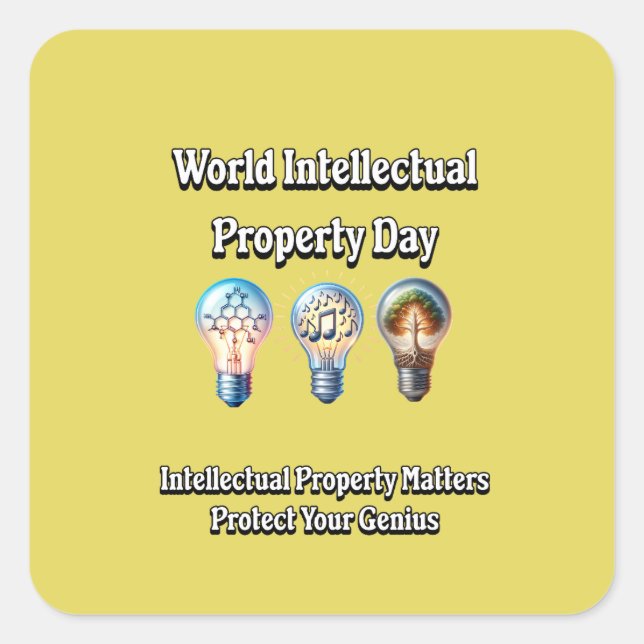 Pegatina Cuadrada Día Mundial de la Propiedad Intelectual: Proteja a (Anverso)