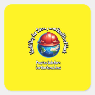 Pegatina Cuadrada Día Mundial de la Seguridad y la Salud en el Traba