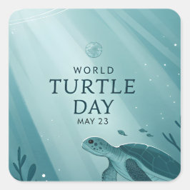 Pegatina Cuadrada Día Mundial de la Tortuga Arte de Tortuga Marina S