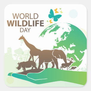 Pegatina Cuadrada Día Mundial de la Vida Silvestre