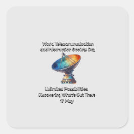 Pegatina Cuadrada Día Mundial de las Telecomunicaciones y la Socieda