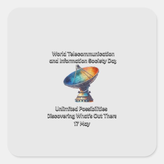 Pegatina Cuadrada Día Mundial de las Telecomunicaciones y la Socieda (Anverso)