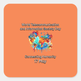 Pegatina Cuadrada Día Mundial de las Telecomunicaciones y la Socieda