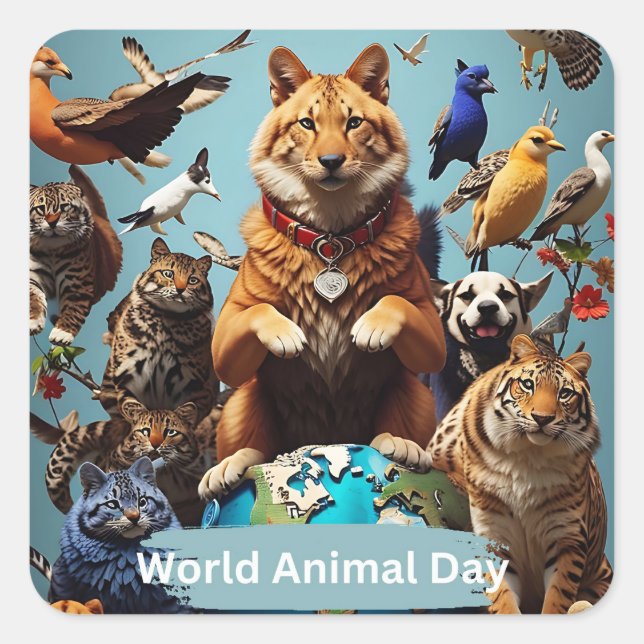 Pegatina Cuadrada Día Mundial de los Animales (Anverso)
