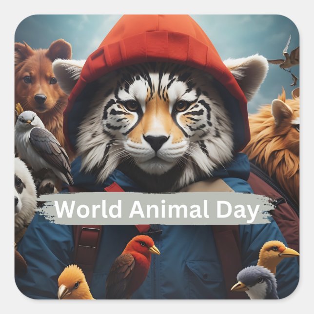 Pegatina Cuadrada Día Mundial de los Animales (Anverso)