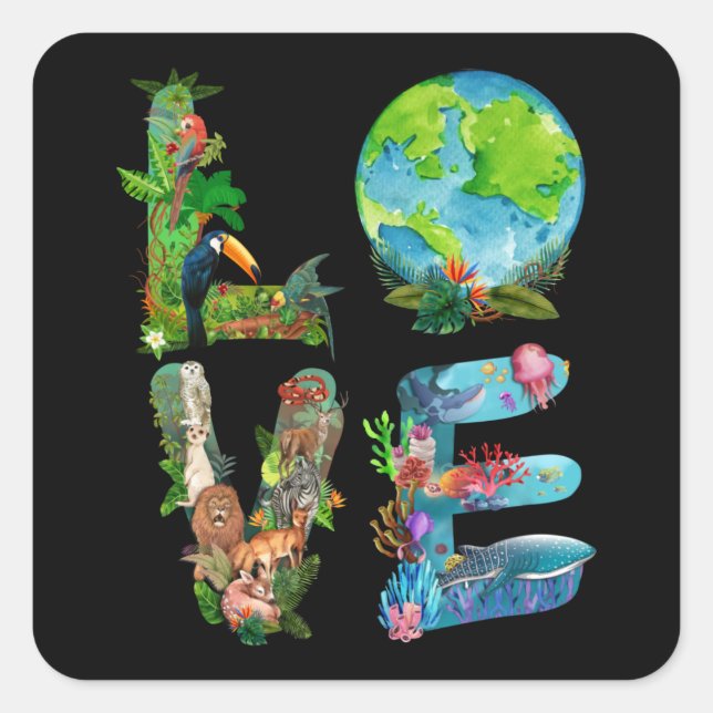 Pegatina Cuadrada Día Mundial De Los Animales Amor Protección De Cam (Anverso)