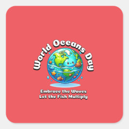Pegatina Cuadrada Día Mundial de los Océanos: 8 de junio