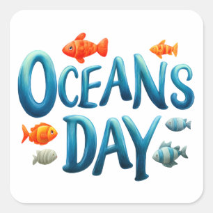 Pegatina Cuadrada Día Mundial de los Océanos - Celebración del Día d