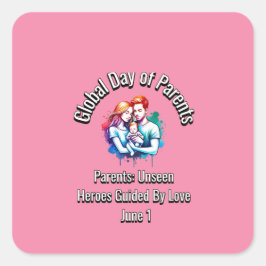 Pegatina Cuadrada Día mundial de los padres. 1 de junio
