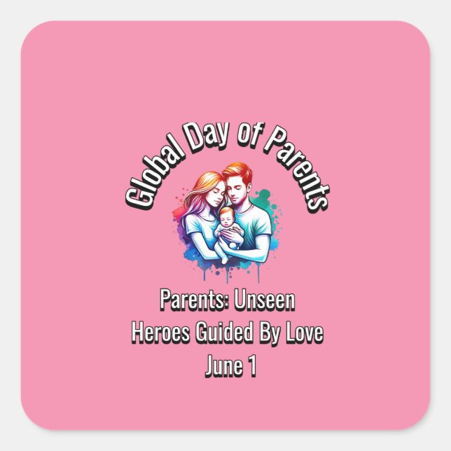 Pegatina Cuadrada Día mundial de los padres. 1 de junio (Anverso)