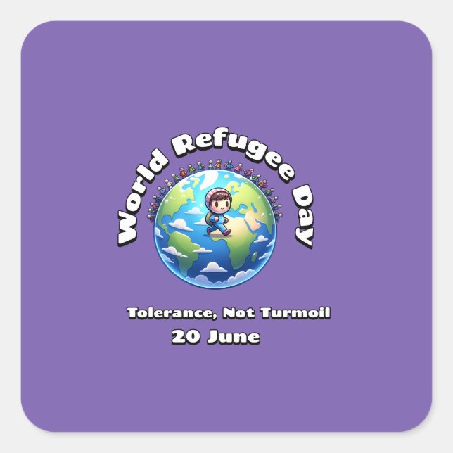 Pegatina Cuadrada Día Mundial de los Refugiados. 20 de junio (Anverso)