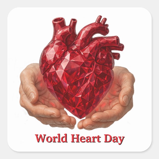 Pegatina Cuadrada Día Mundial del Corazón (Anverso)