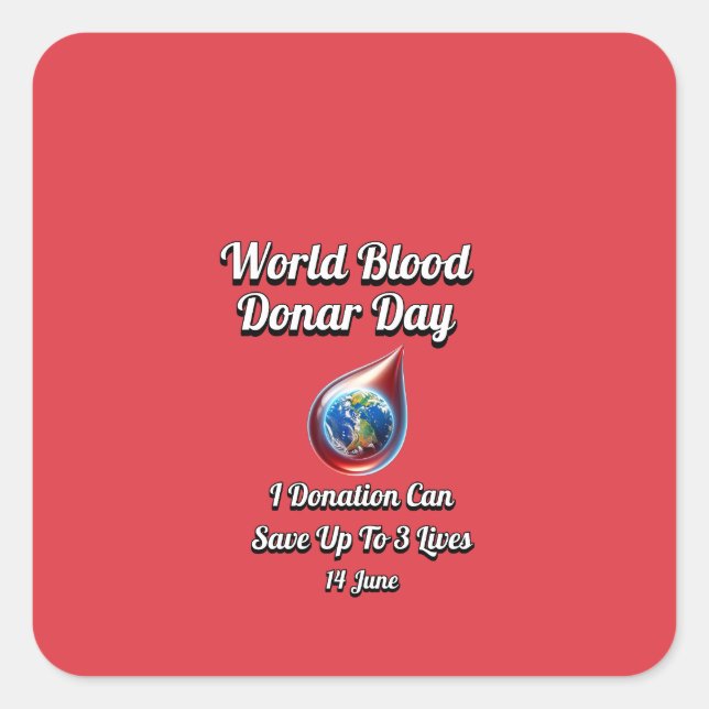 Pegatina Cuadrada Día Mundial del Donante de Sangre. 14 de junio (Anverso)