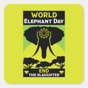 Pegatina Cuadrada Día Mundial del Elefante Viernes 12 de agosto