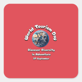 Pegatina Cuadrada Día Mundial del Turismo. Descubre la diversidad en