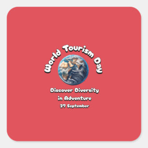 Pegatina Cuadrada Día Mundial del Turismo. Descubre la diversidad en