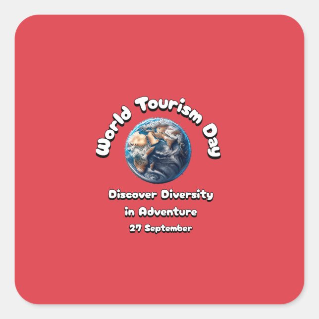 Pegatina Cuadrada Día Mundial del Turismo. Descubre la diversidad en (Anverso)