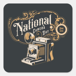 Pegatina Cuadrada Día nacional de la cámara, cámara vintage