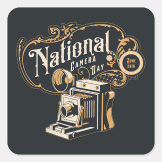 Pegatina Cuadrada Día nacional de la cámara, cámara vintage