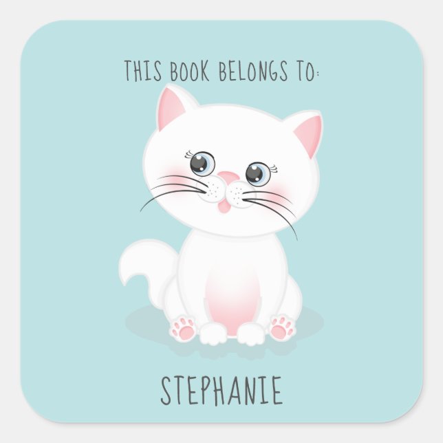 Pegatina Cuadrada Día perfecto para gato Este libro pertenece a (Anverso)