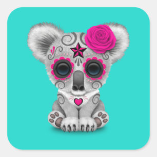 Pegatina Cuadrada Día rosado del bebé muerto Koala