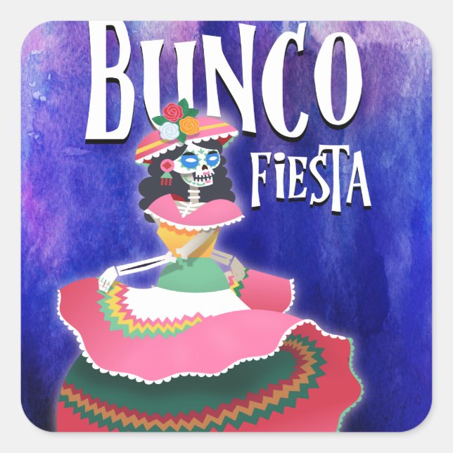 Pegatina Cuadrada Día temático de la Fiesta Bunco Fiesta (Anverso)