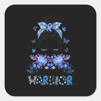 Pegatina Cuadrada Diabetes Warrior Awareness Messy Bun Butterfly Rib