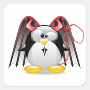 Pegatina Cuadrada Diablo con alas Tux