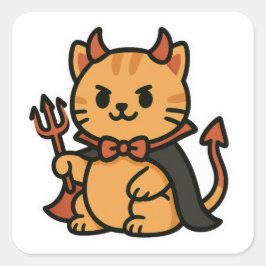 Pegatina Cuadrada Diablo felino de Halloween